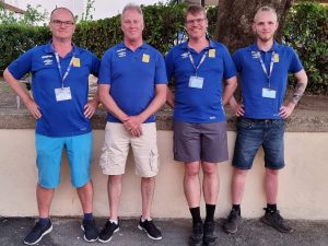 Den svenska landslagstruppen som åkte till Italien för att tävla, från vänster; Fredrik Wessman, Stefan Pyk, David Malmberg och Lucas Wessman. Foto: PRIVAT