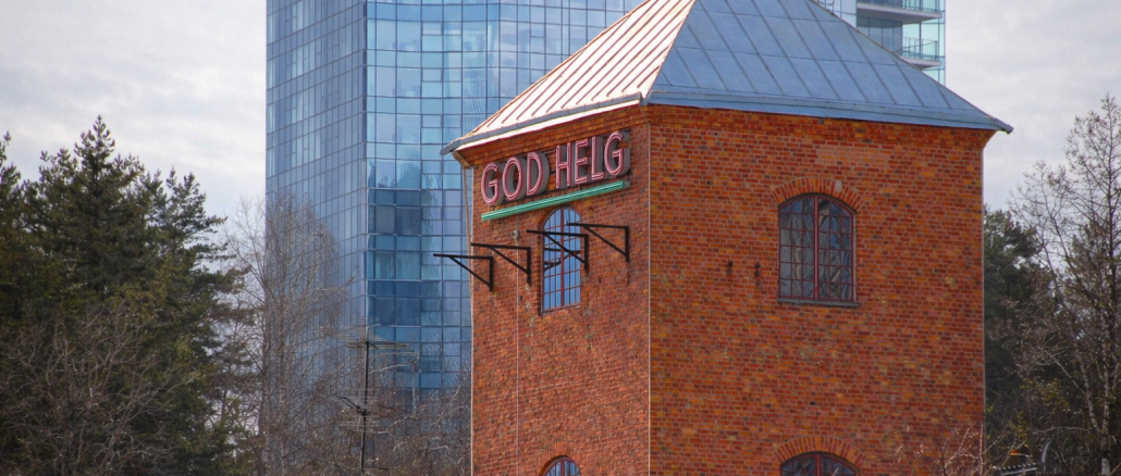 AI-bild. Höghus granne med God Helg.
